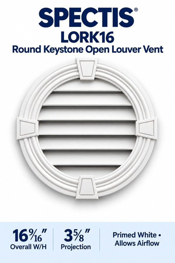 LORK16 Round with Keystones Open Louver Vent — 16 9/16″ W × 16 9/16″ H — Primed White