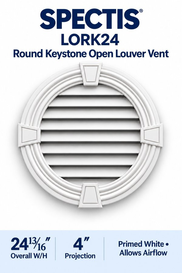 LORK24 Round with Keystones Open Louver Vent — 24 13/16″ W × 24 13/16″ H — Primed White