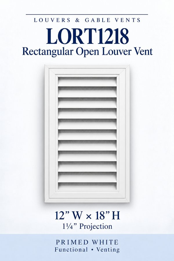 LORT1218 Rectangular Open Louver Vent — 12″ W × 18″ H — Primed White