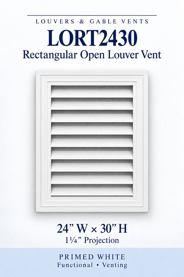 LORT2430 Rectangular Open Louver Vent — 24″ W × 30″ H — Primed White