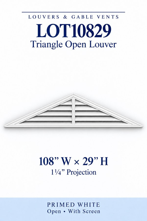 LOT10829 LOT10829 Triangle Open Louver Vent — 108″ W × 29″ H — Primed White, primed white, 108 inches wide by 29 inches high