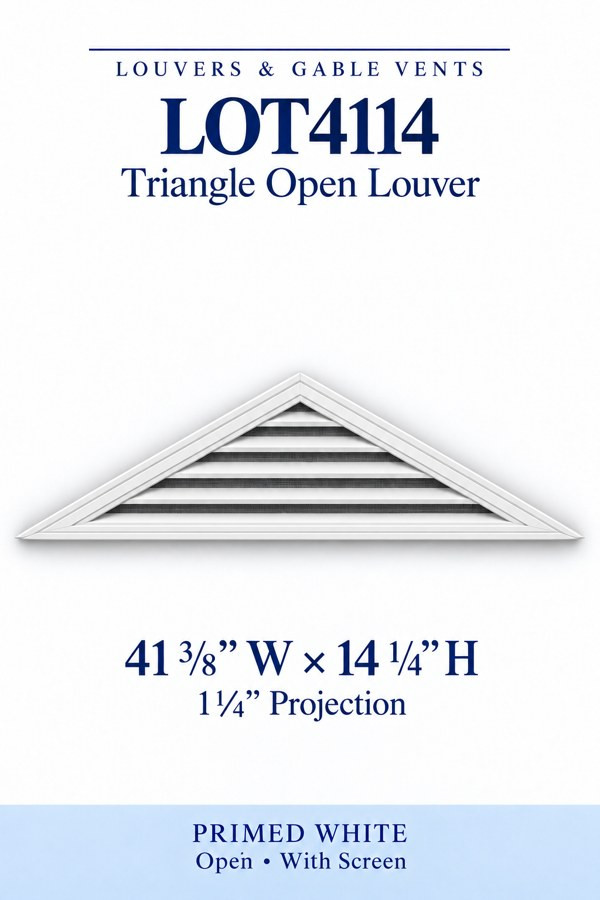 LOT4114 Triangle Open Louver Vent — 41 3/8″ W × 14 1/4″ H — Primed White