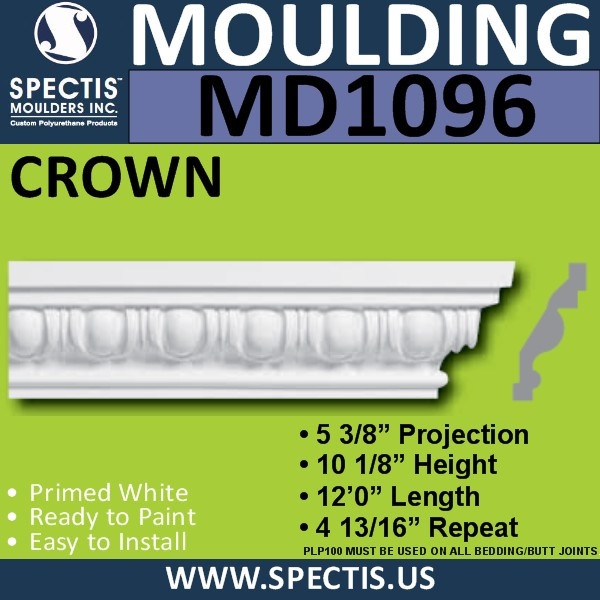 MD1096 Spectis Crown Molding Trim 5 3/8"P x 10 1/8"H x 144"L