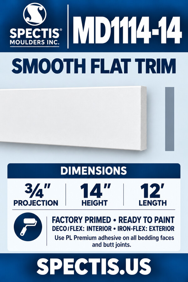 MD1114-14 Smooth Flat Trim — ¾″ projection × 14″ height × 12′ length
