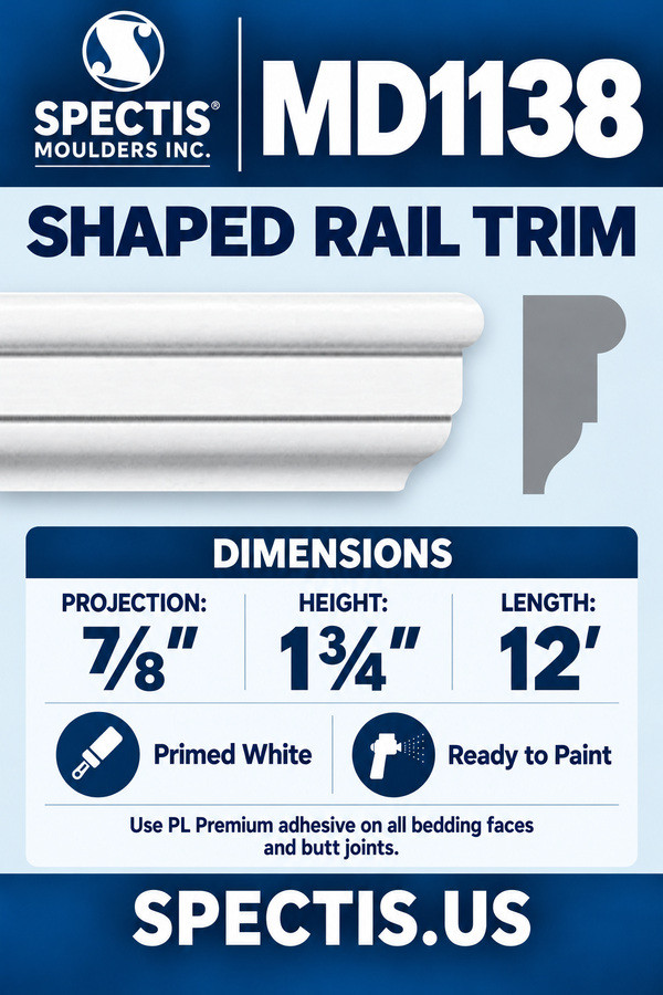 MD1138 Shaped Rail Trim — Spectis moulding dimensions and profile