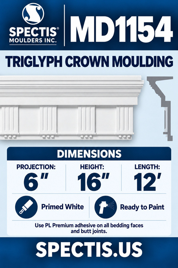 MD1154 Triglyph Crown Moulding — Spectis moulding dimensions and profile