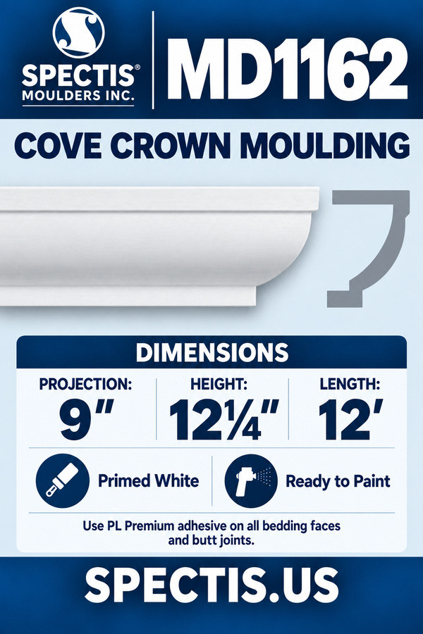 MD1162 Cove Crown Moulding — Spectis moulding dimensions and profile
