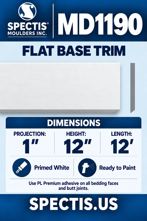 MD1190 Flat Base Trim — Spectis moulding dimensions and profile