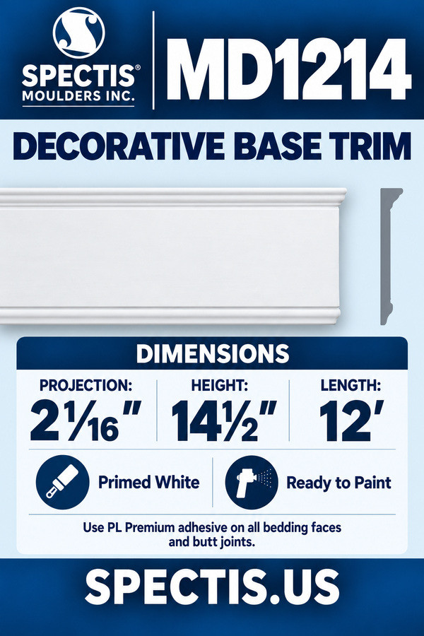 MD1214 Decorative Base Trim — Spectis moulding dimensions and profile