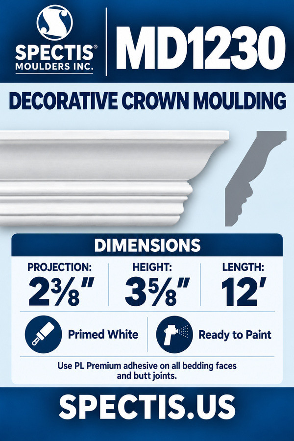 MD1230 Decorative Crown Moulding — Spectis moulding dimensions and profile