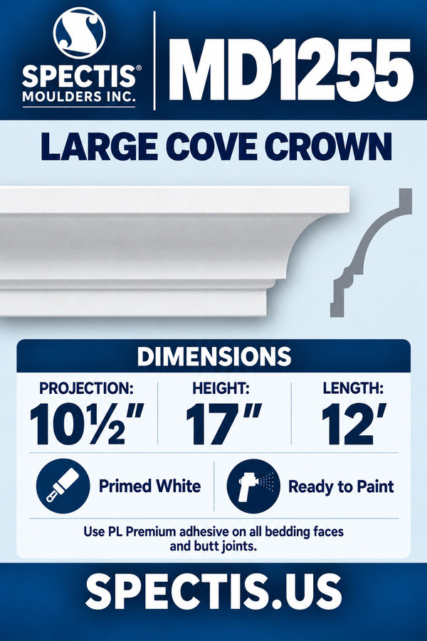 MD1255 Large Cove Crown — Spectis moulding dimensions and profile