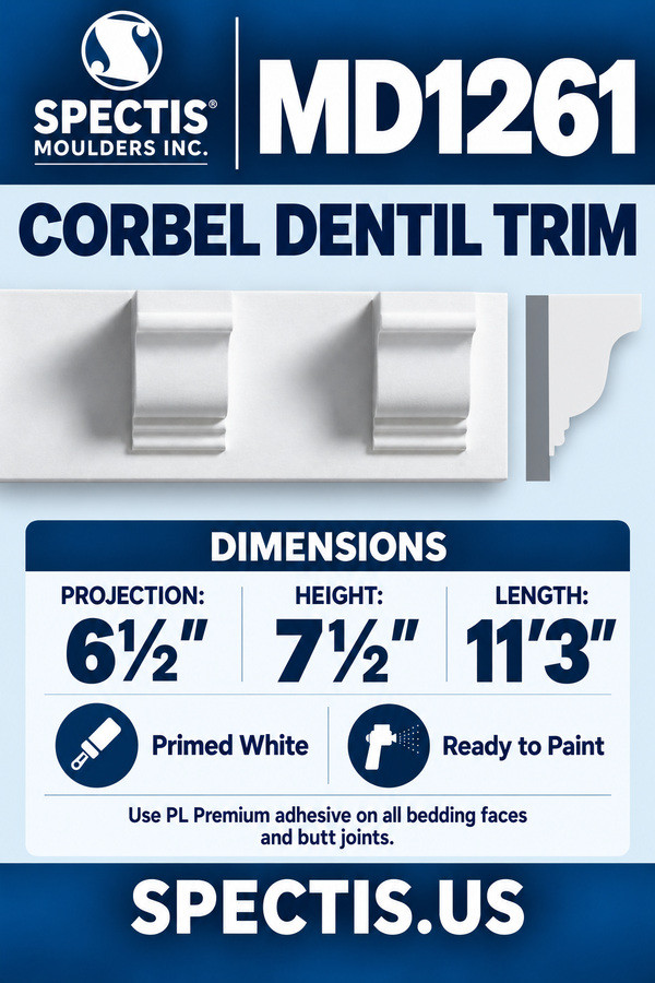 MD1261 Corbel Dentil Trim — Spectis moulding dimensions and profile