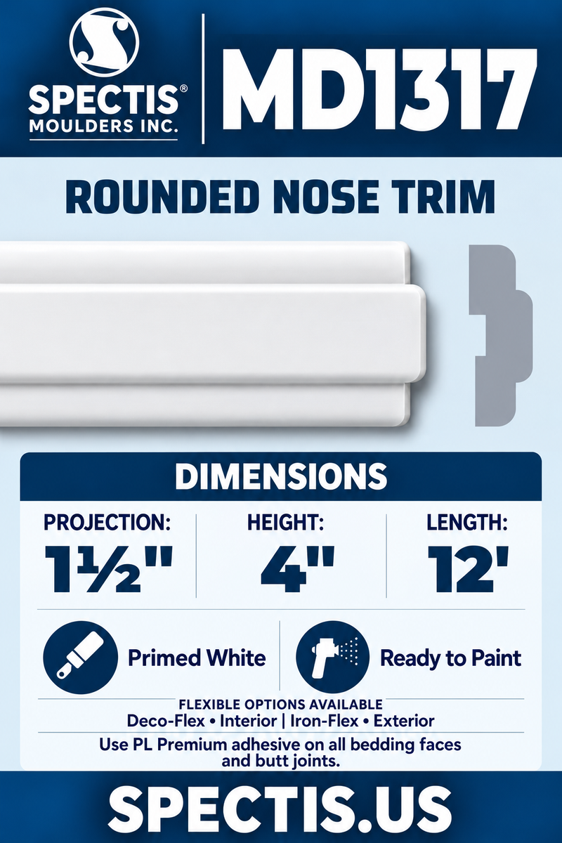 MD1317 Rounded Nose Trim — product and side profile matched to manufacturer drawing