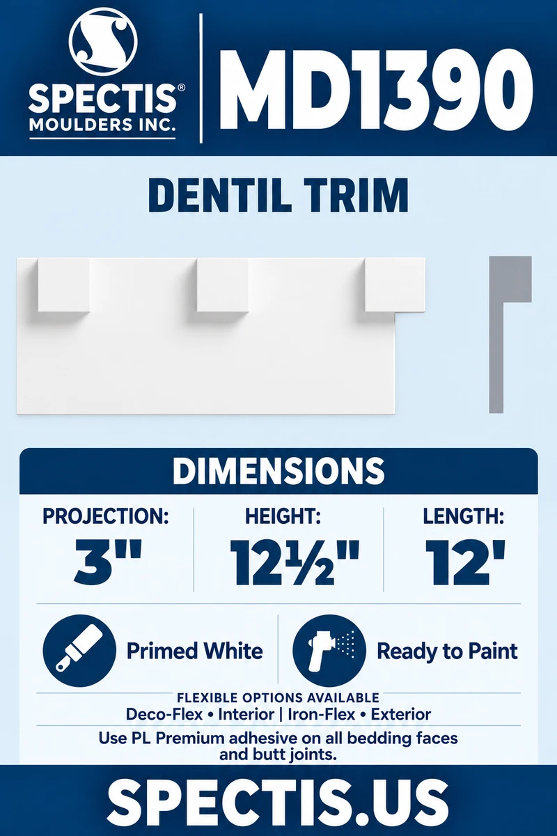 MD1390 moulding — clean white rendering and manufacturer-catalogue-based gray side profile.