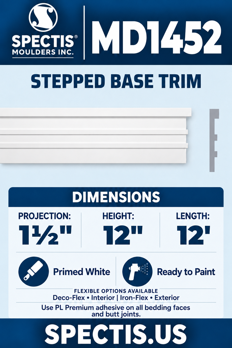 MD1452 moulding — clean white rendering and manufacturer-catalogue-based gray side profile.