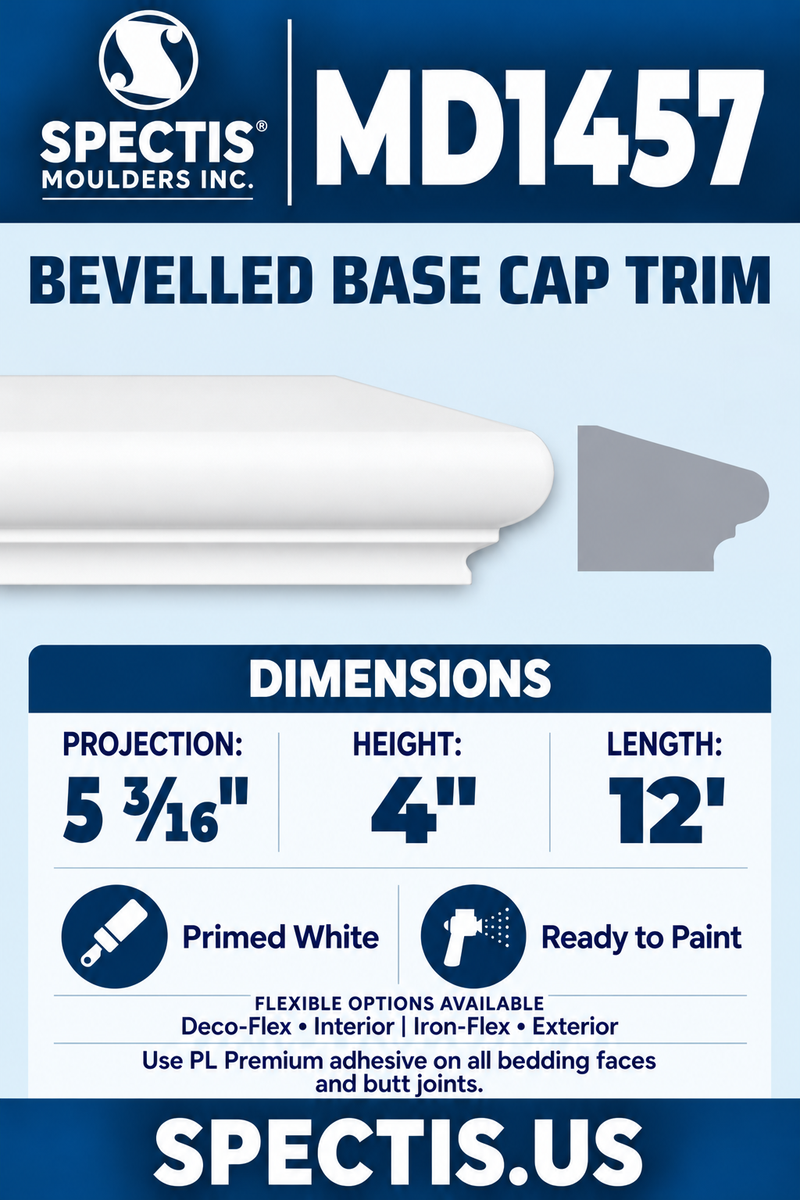 MD1457 moulding — clean white rendering and manufacturer-catalogue-based gray side profile.