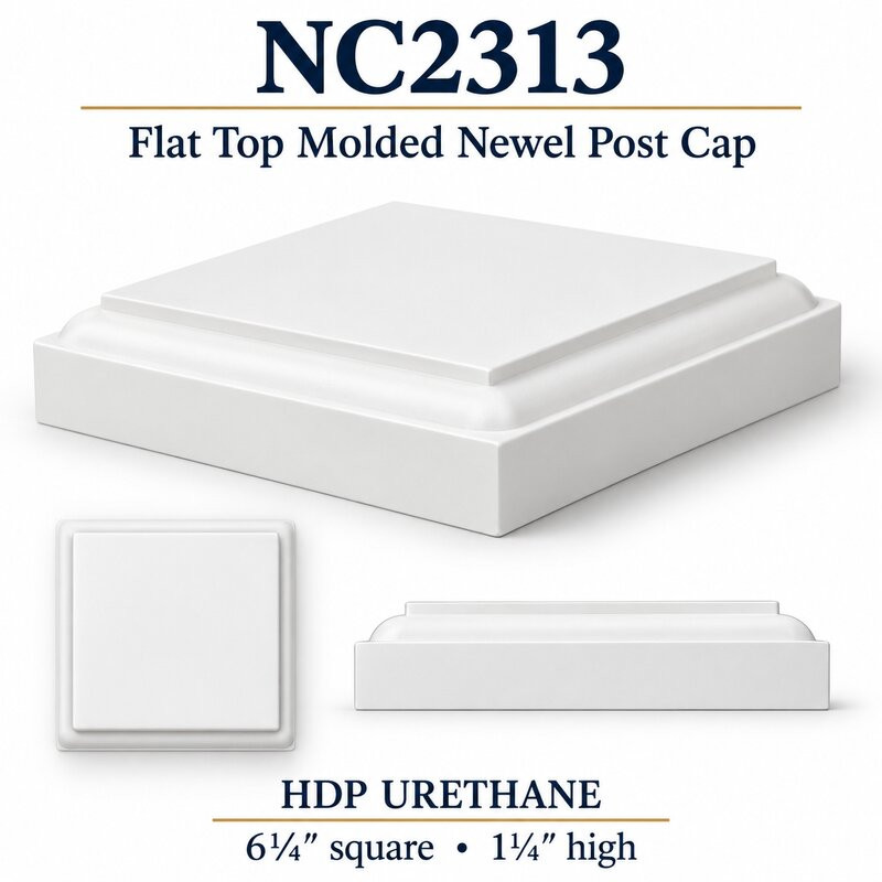 NC2313 Flat Top Molded HDP Urethane Newel Cap – 6¼″ × 1¼″ H