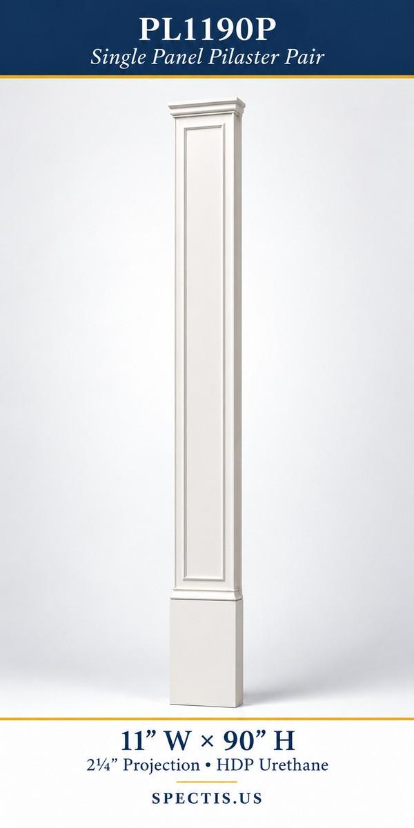 PL1190P Single Panel HDP Urethane Pilaster Pair – 11″ W x 90″ H x 2¼″ P