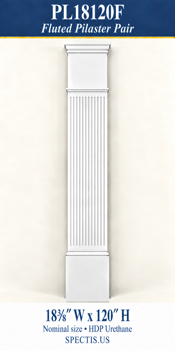 PL18120F Fluted Pilaster Pair – 18⅜″ W × 120″ H