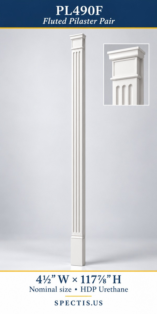 PL490F Fluted Pilaster Pair – 4½″ W × 117⅞″ H – HDP Urethane