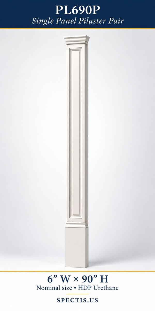 PL690P Single Panel Pilaster Pair – 6″ W × 90″ H – HDP Urethane