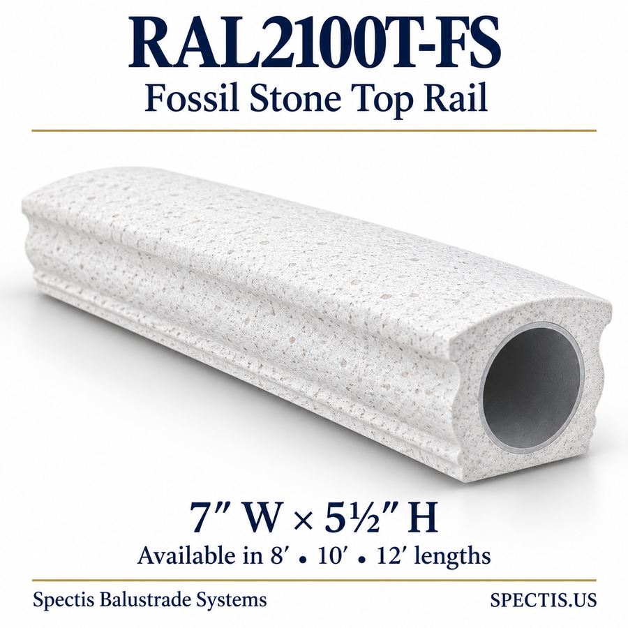 RAL2100T-FS Spectis Fossil Stone urethane top rail, 7 inches wide by 5½ inches high