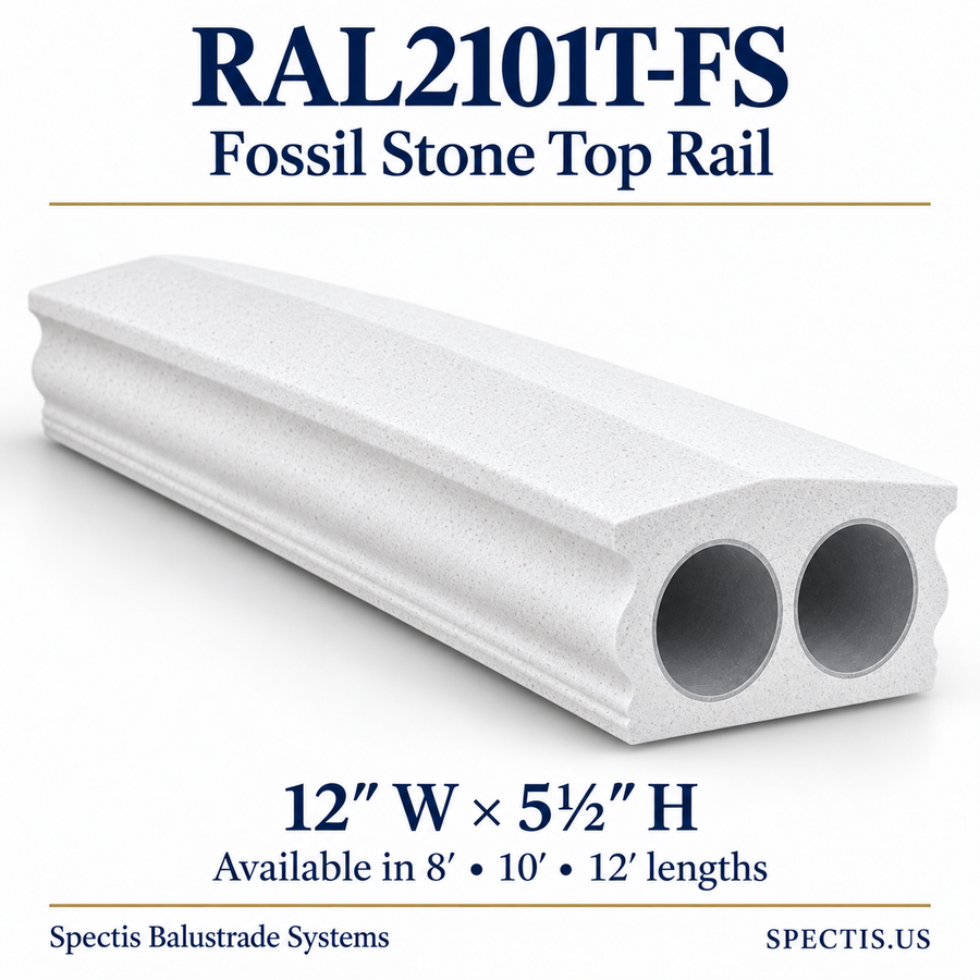 RAL2101T-FS Spectis Fossil Stone urethane top rail, 12 inches wide by 5½ inches high