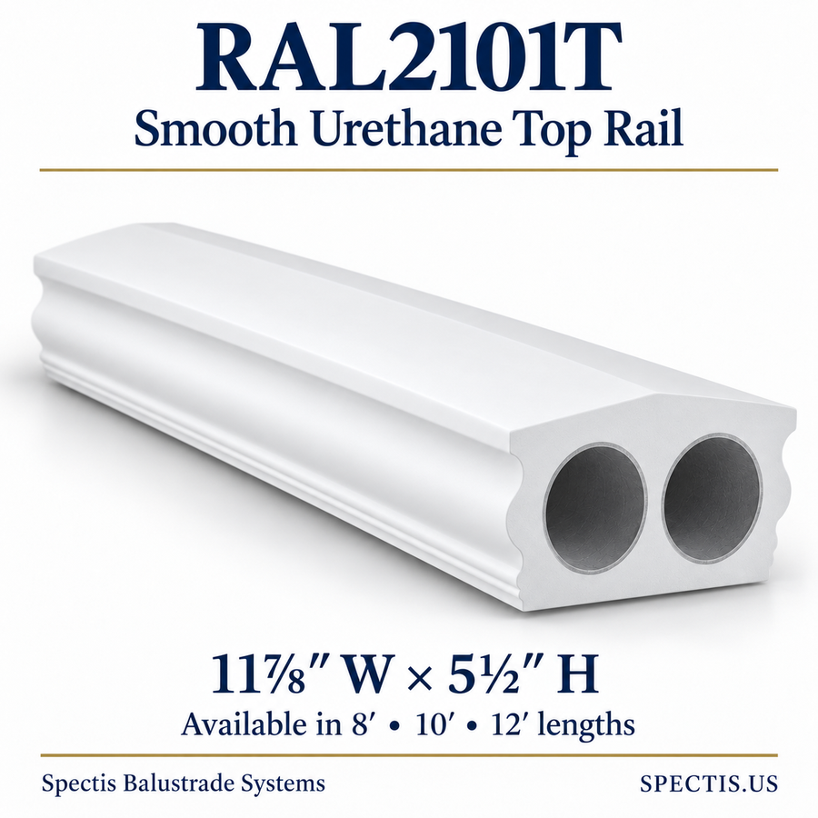 RAL2101T Spectis Smooth urethane top rail, 11⅞ inches wide by 5½ inches high