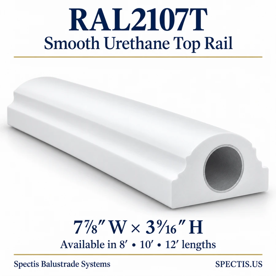 RAL2107T Spectis Smooth urethane top rail, 7⅞ inches wide by 3⁹⁄₁₆ inches high