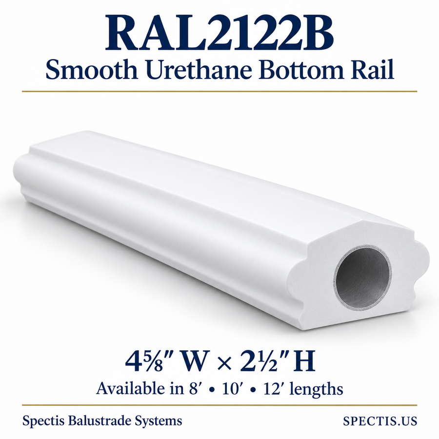 RAL2122B Spectis Smooth urethane bottom rail, 4⅝ inches wide by 2½ inches high
