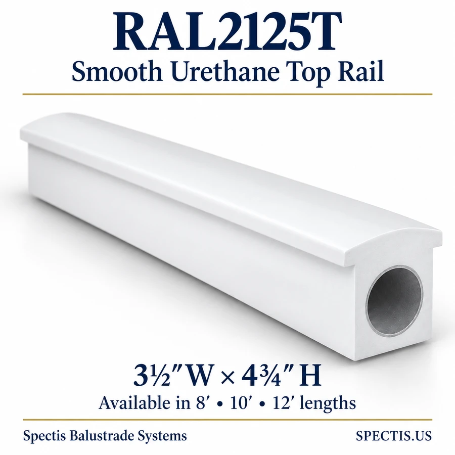 RAL2125T Spectis Smooth urethane top rail, 3½ inches wide by 4¾ inches high