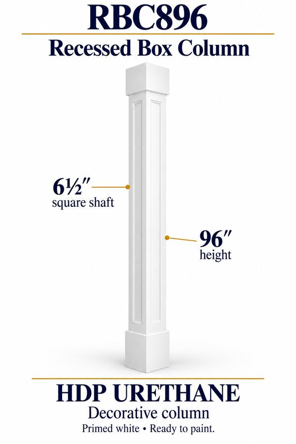 RBC896 Recessed Panel Decorative Box Column – 6½″ square shaft × 96″ height