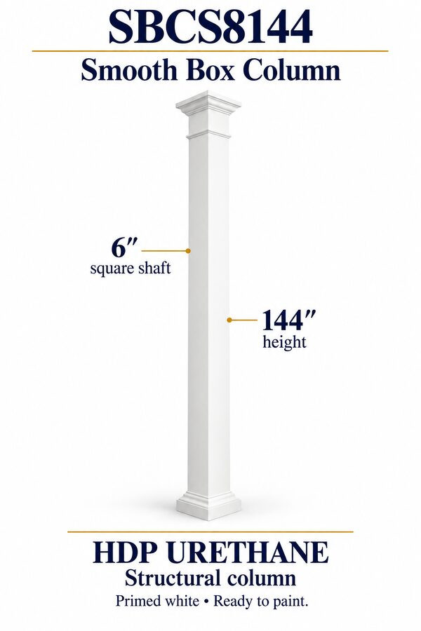 SBCS8144 Smooth Structural Box Column – 6″ square shaft × 144″ height