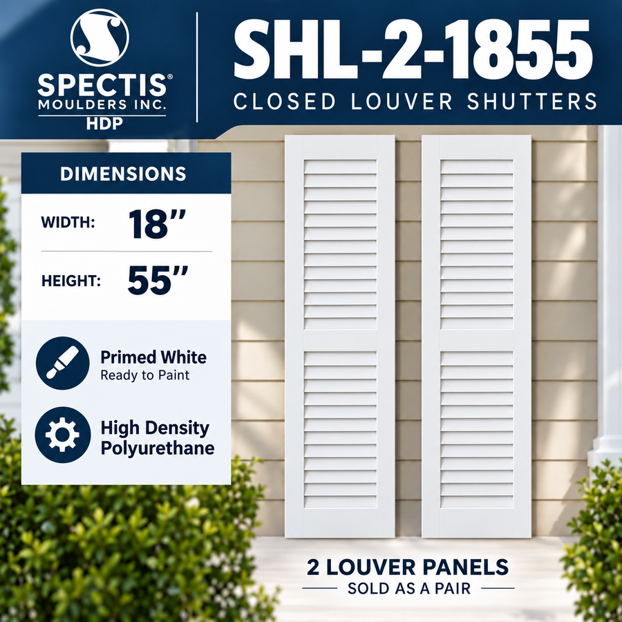 SHL-2 1855 2 Panel Closed Louver Polyurethane Shutters - 18 x 55 (Pair)