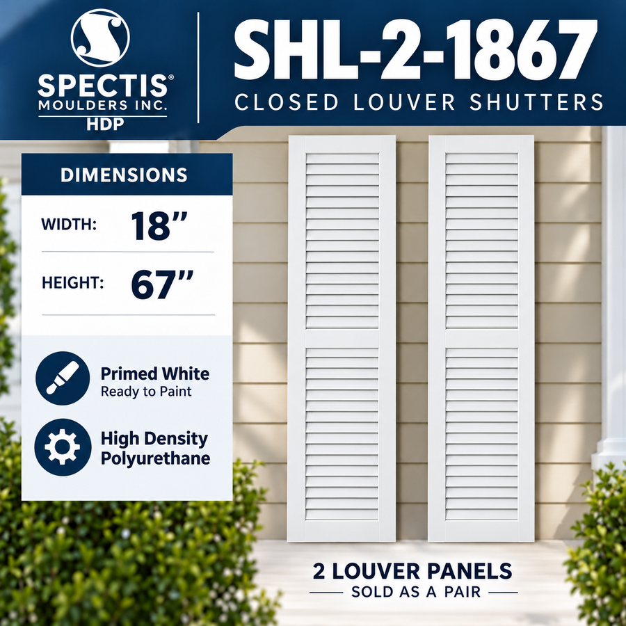 SHL-2 1867 2 Panel Closed Louver Polyurethane Shutters - 18 x 67 (Pair)