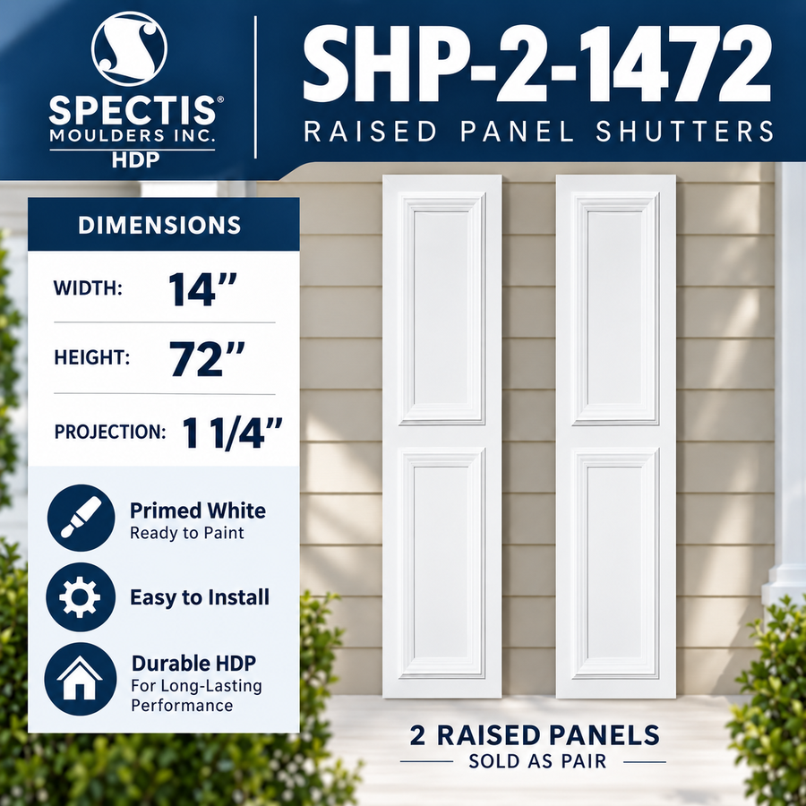 SHP-2 1472 Polyurethane Shutters - 2 Raised Panels 14 x 72