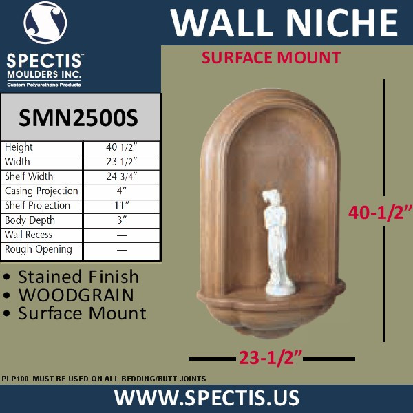SMN2500S Surface Mount Stained Woodgrain Wall Niche 23 1/2" x 40 1/2"
