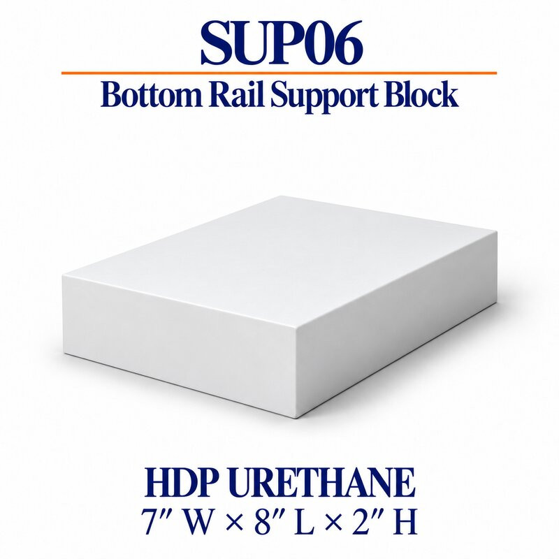 SUP06 HDP urethane bottom rail support block, 7 inches wide x 8 inches long x 2 inches high