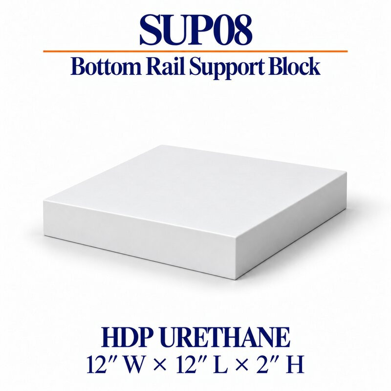 SUP08 HDP urethane bottom rail support block, 12 inches wide x 12 inches long x 2 inches high