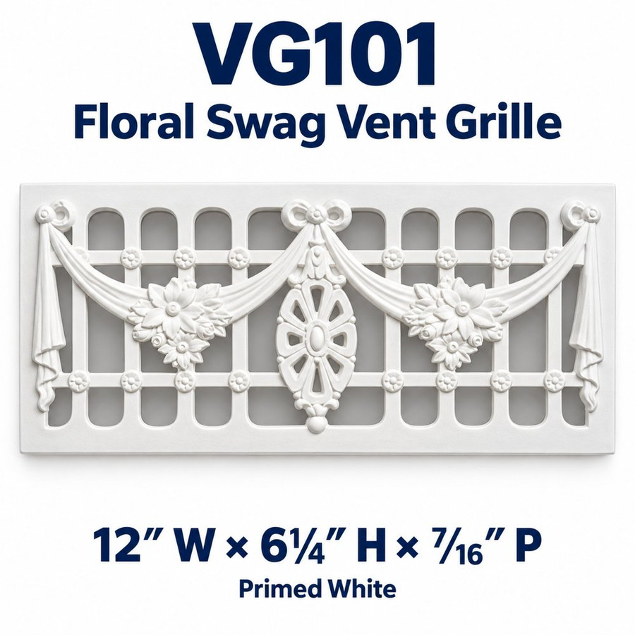 VG101 Floral Swag Vent Grille – primed white