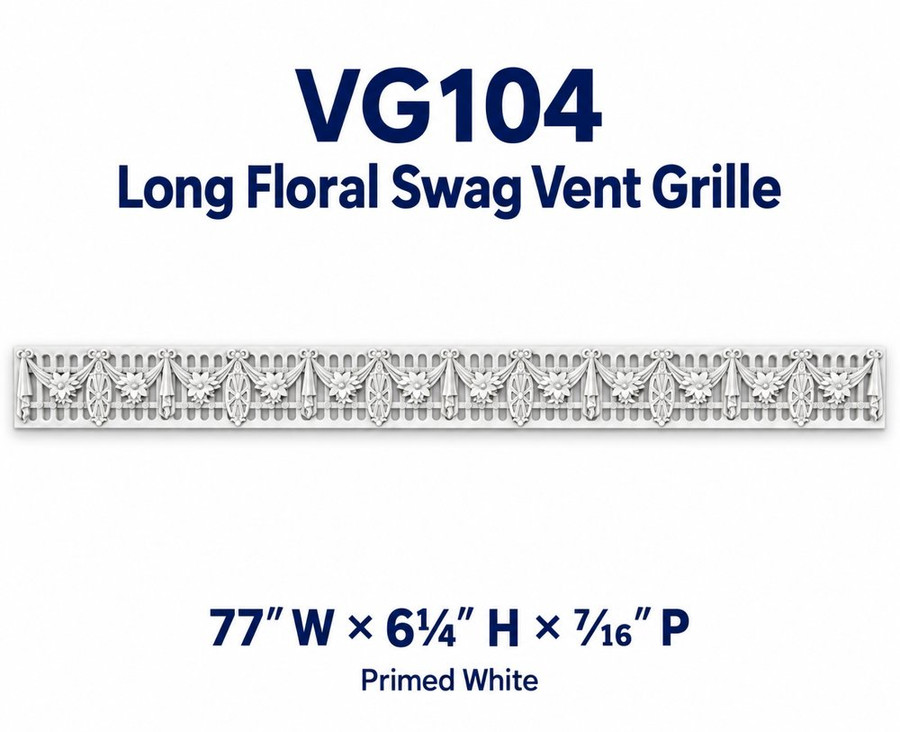VG104 Long Floral Swag Vent Grille – primed white