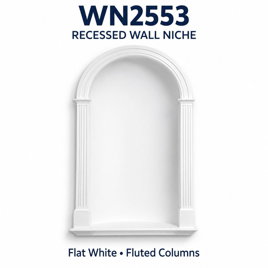 WN2553 recessed wall niche, Flat White, Fluted Columns; product illustration
