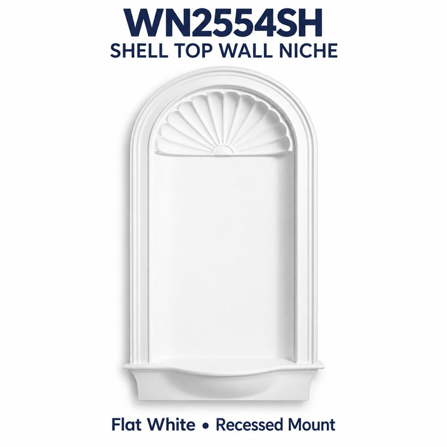 WN2554SH shell top wall niche, Flat White, Recessed Mount; product illustration