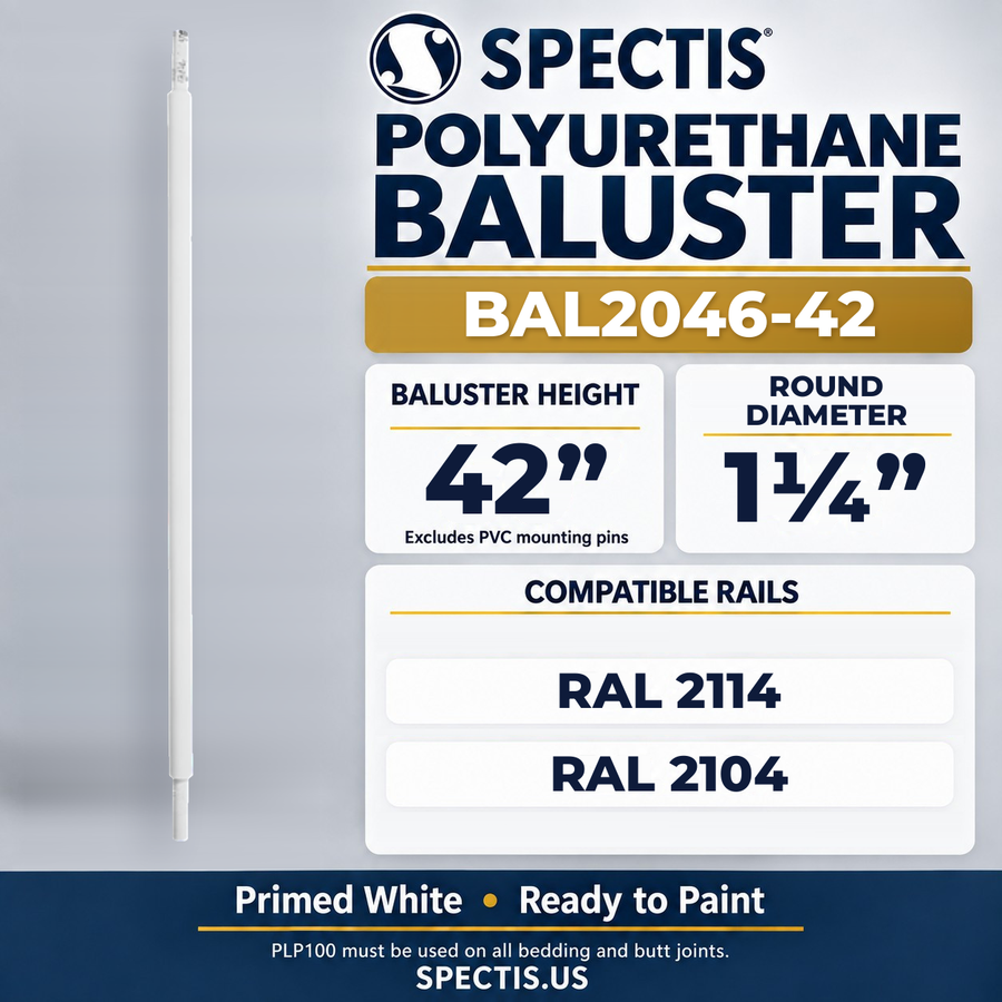 BAL2046-42 Spectis Polyurethane Baluster — 42″ H × 1 1/4″ Round; compatible rails: RAL 2114, RAL 2104