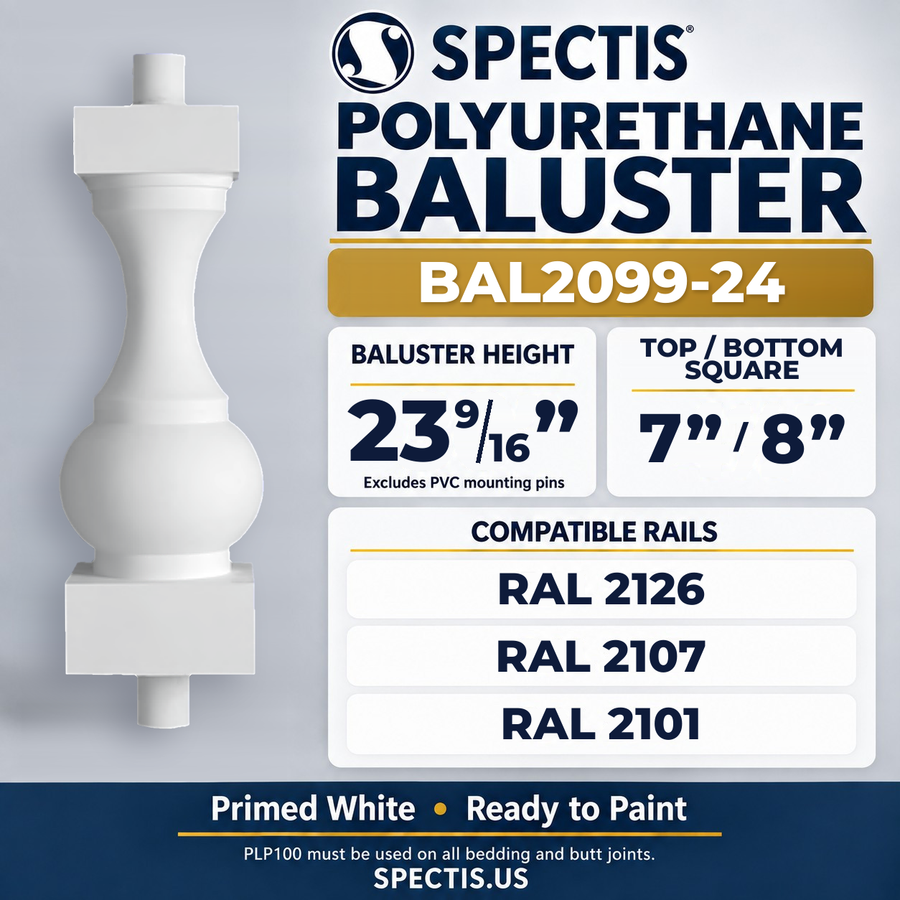 BAL2099-24 Spectis Polyurethane Baluster — 23 9/16″ H, 7″ / 8″ Square Ends; compatible rails: RAL 2126, RAL 2107, RAL 2101