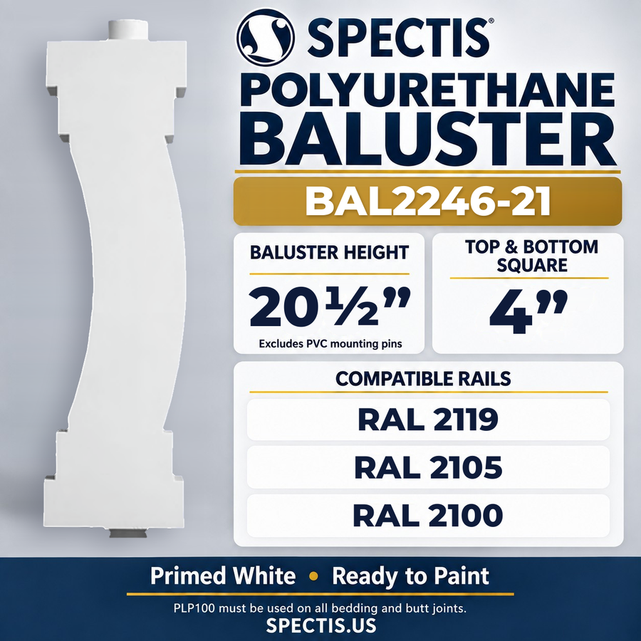 BAL2246-21 Spectis Polyurethane Baluster — 20 1/2″ H × 4″ Square; compatible rails: RAL 2119, RAL 2105, RAL 2100