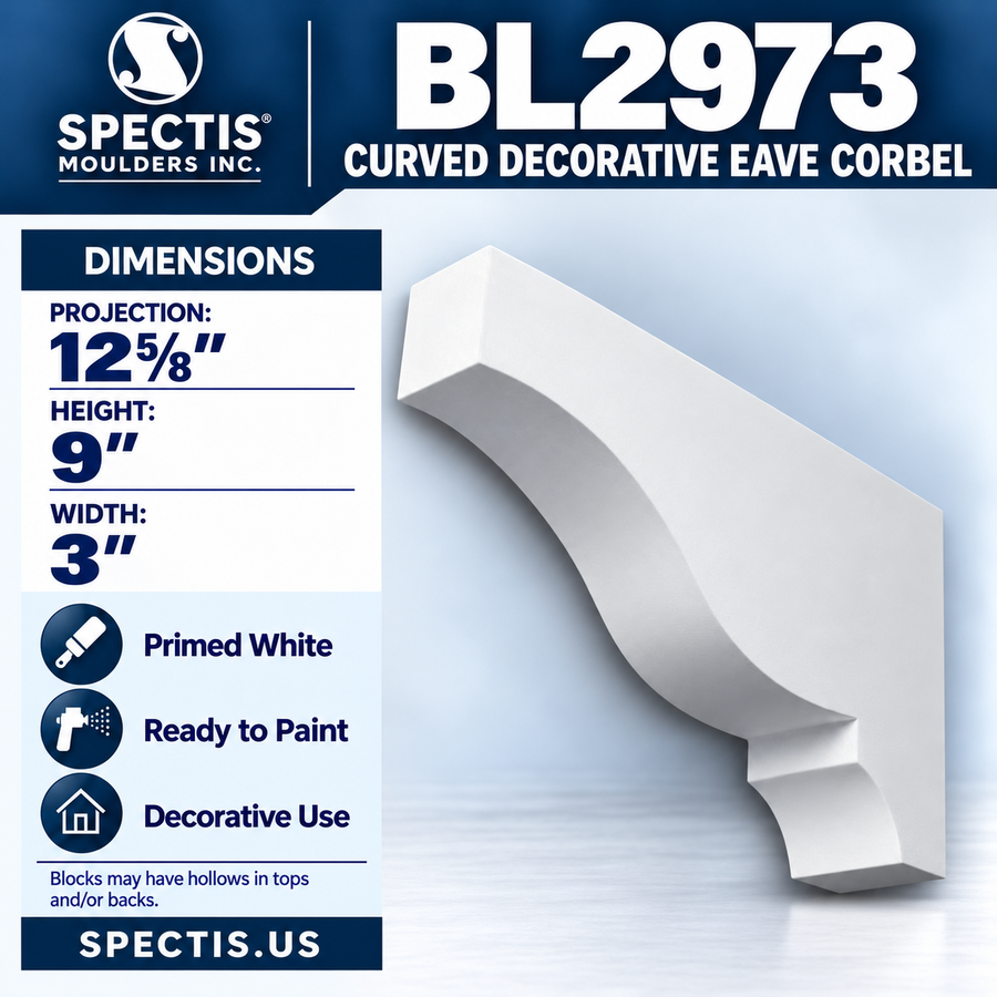 BL2973 Curved Decorative Eave Corbel 3"W x 9"H x 12.625"P