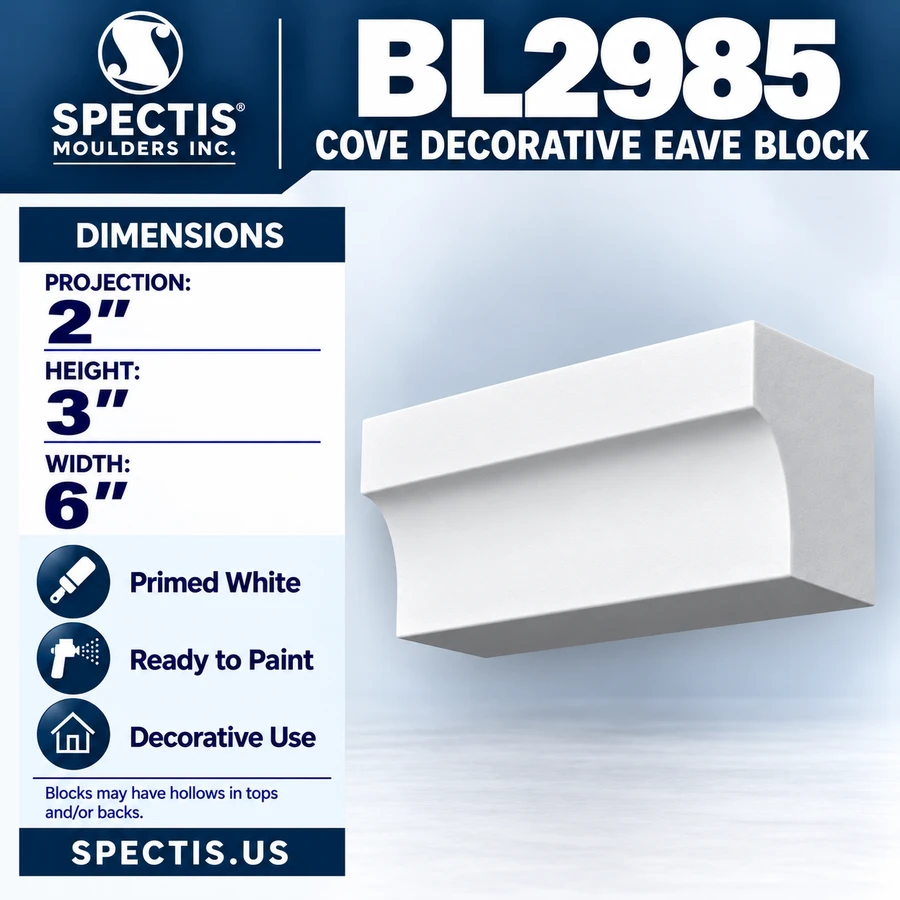 BL2985 Cove Decorative Eave Block 6"W x 3"H x 2"P