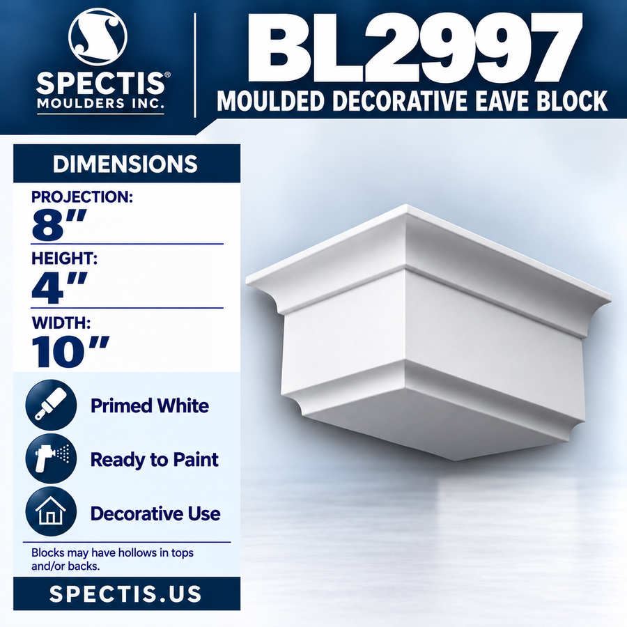 BL2997 Moulded Decorative Eave Block 10"W x 4"H x 8"P