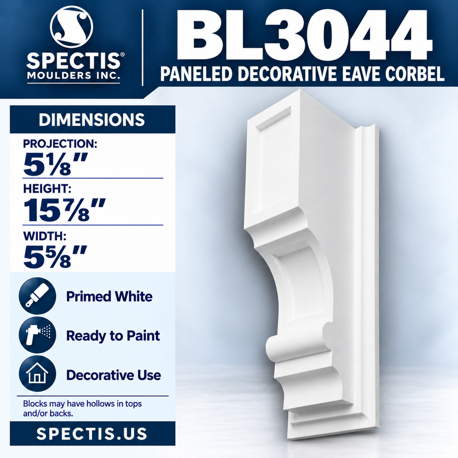 BL3044 Paneled Decorative Eave Corbel 5.625"W x 15.875"H x 5.125"P